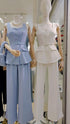 Single Breasted Square Neck Tops And Trousers Sets With Belt